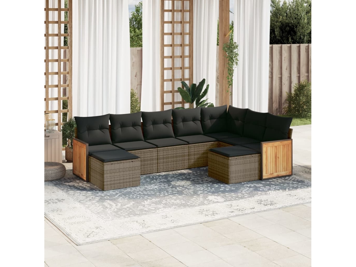 Conjunto de sofá de jardín de 9 piezas con cojines, mimbre gris, DKD Home Decor
