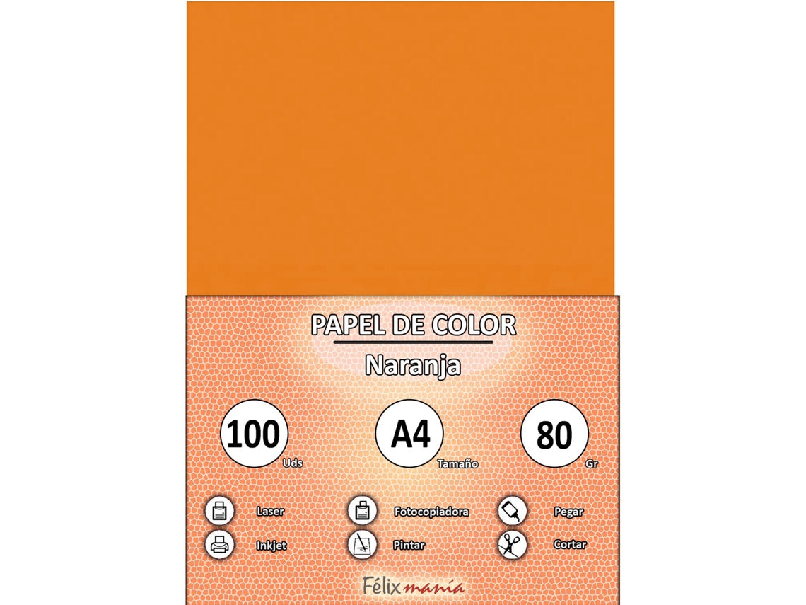 80Gr A4 Hojas De Color Naranja 100