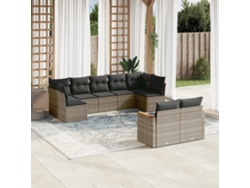 Conjunto de sofá de jardín de 9 piezas con cojines, mimbre gris, DKD Home Decor