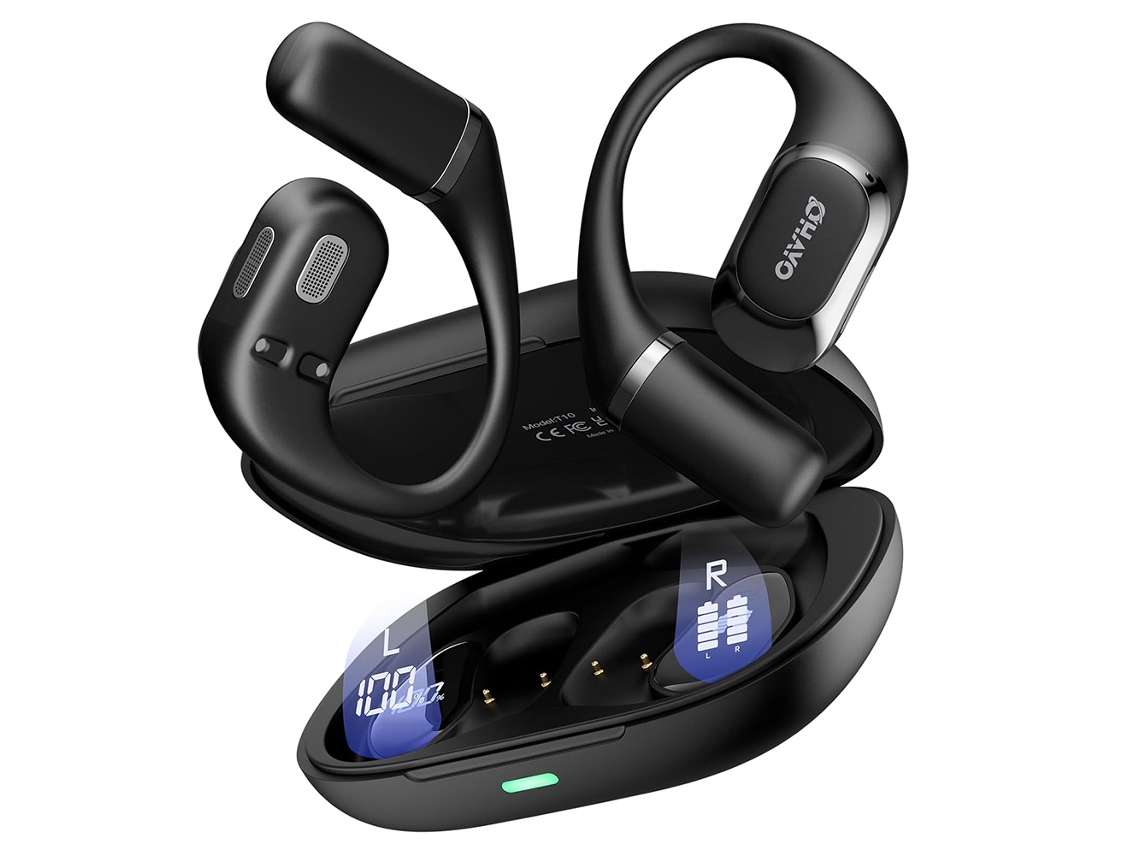 Auriculares inalámbricos Bluetooth MDUG 5.4 con gancho para la oreja y micrófono (negros)