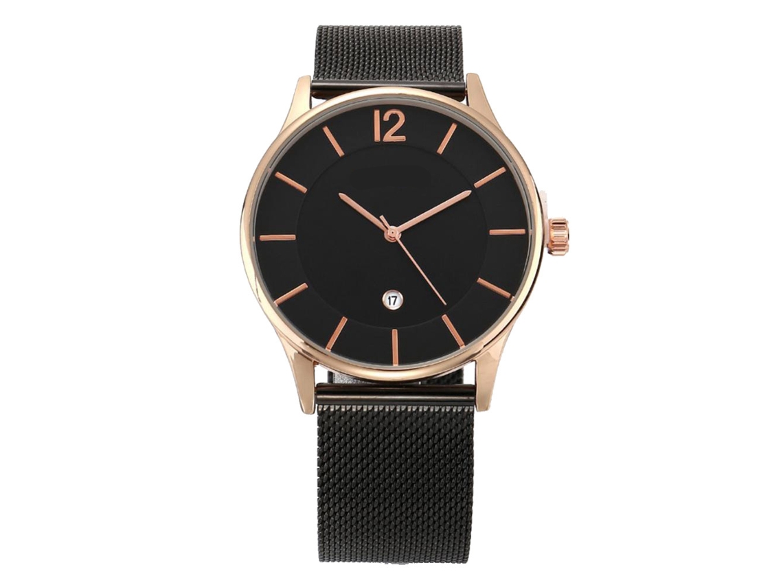 Reloj De Pulsera Para Hombres De Aleación Analógico De Cuarzo Con Esfera Redonda Moda (rosa Negro)