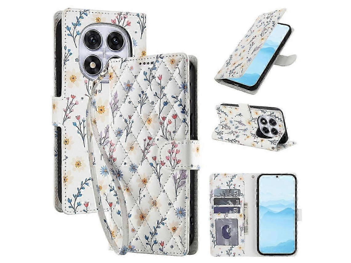 25-26 Flower Pattern Buckle Leather Phone Case With Lanyard