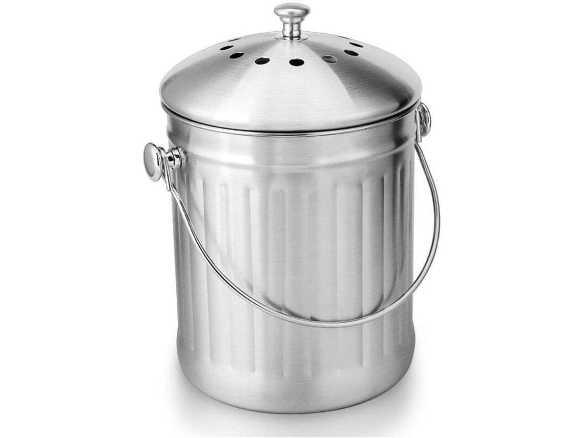 JILLIOPER Cubo de Compostaje Inodoro en Acero Inoxidable para Cocina - 5 Litros con Filtros de Carbón Activado