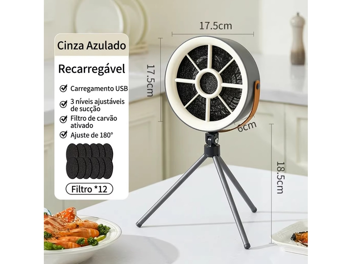 Eliminador De Olores Portátil De Alta Potencia, Compacto E Ideal Para Cocinas Domésticas. Con 12 Filtros. Digitallab Gris