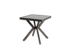 Mesa auxiliar cuadrada de aluminio para uso en exteriores, ideal para patios, jardines y áreas de piscina.
