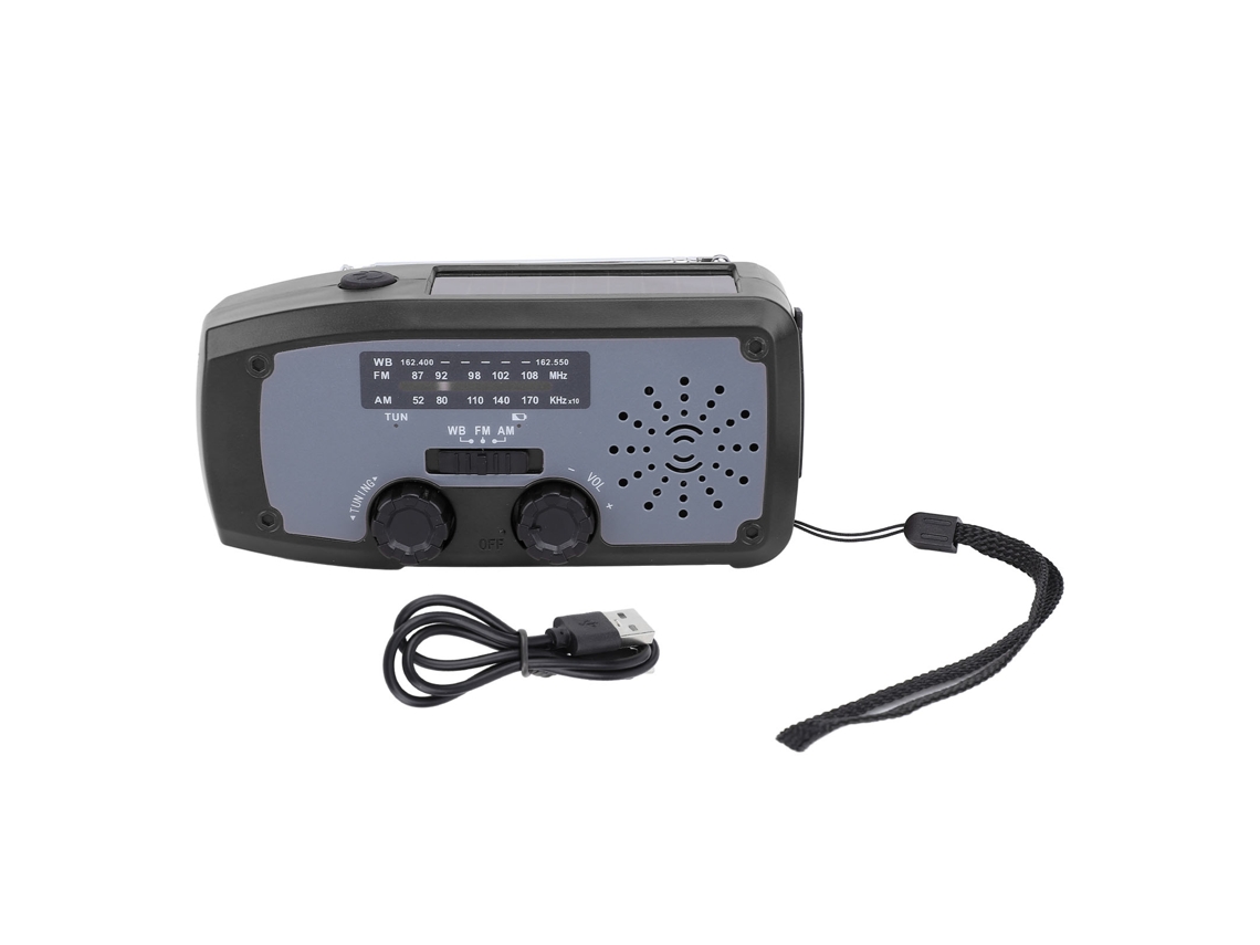 Radio De Emergencia Con Manivela Solar, Am/fm, Noaa, Linterna Led, Batería De 2000 Mah, Portátil, Color Negro.