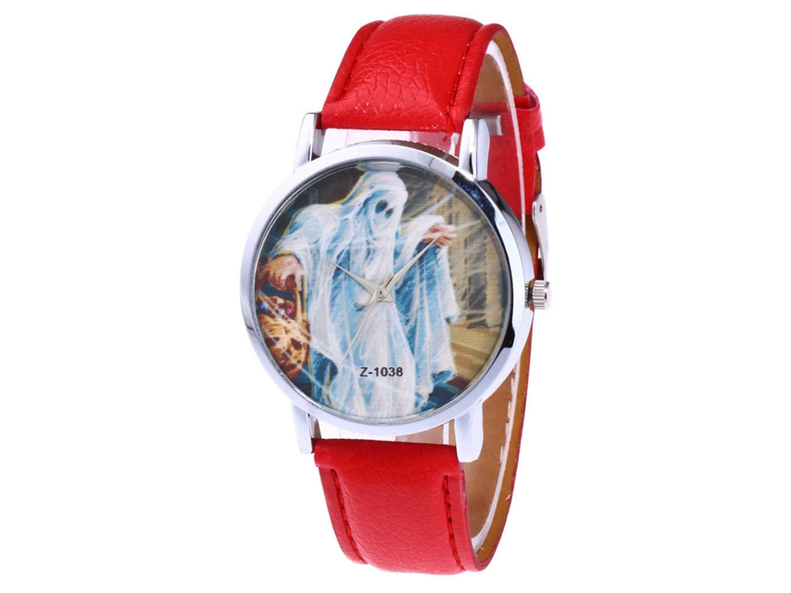 Reloj De Pulsera De Moda Empresarial Con Correa De Cuero Pu Para Halloween (rojo)