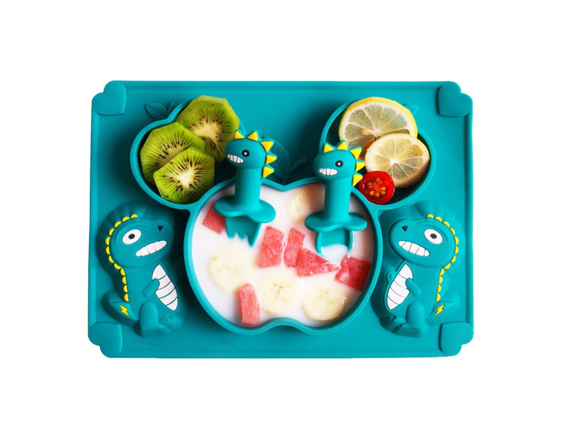 Plato De Cena De Silicona De Grado Alimenticio Para Niños, Tazón Con Ventosa Anticaída De Dibujos Animados, Compartimento De Una Pieza, Complemento Al
