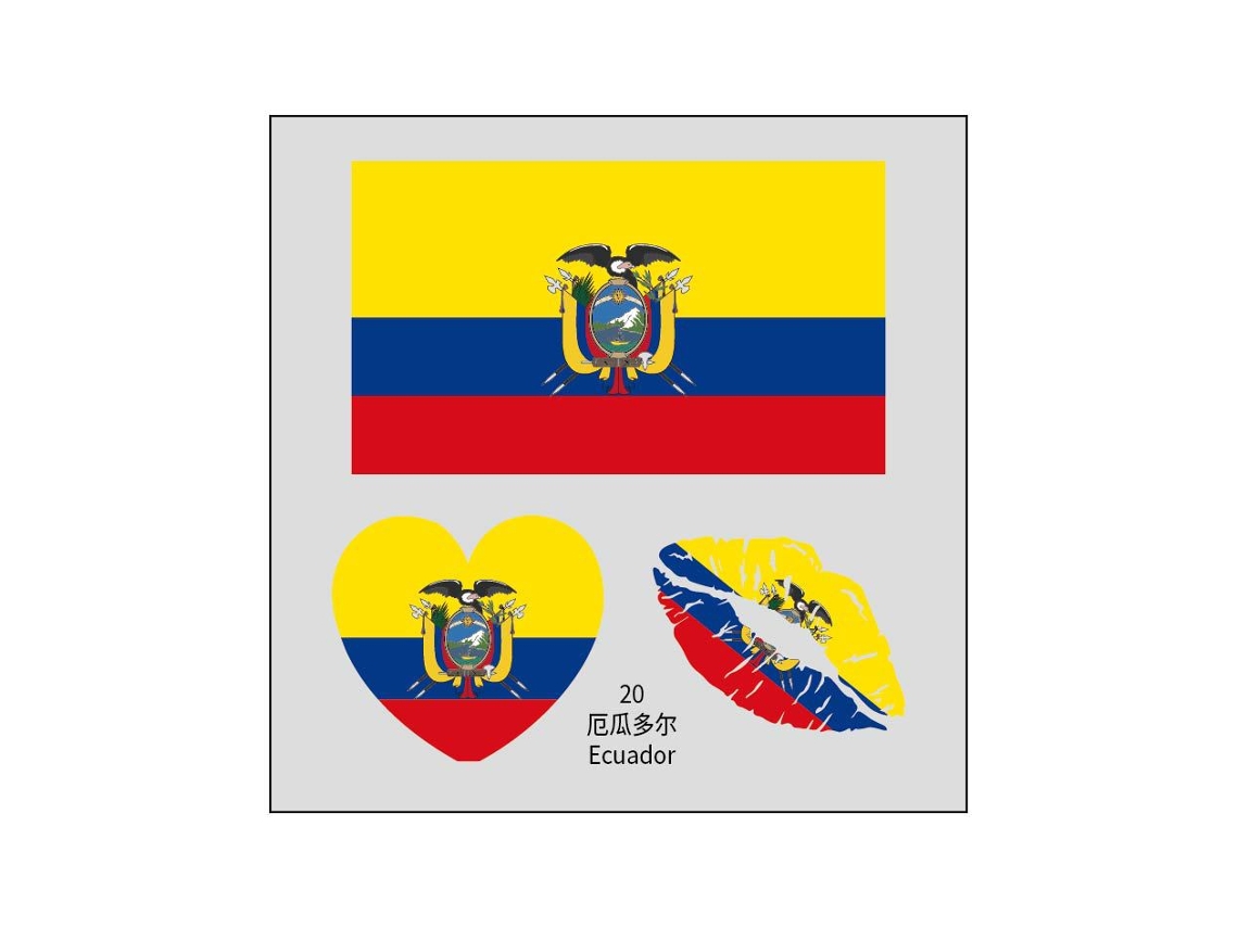 (Ecuador) 50 tatuajes temporales de la bandera nacional, calcomanías faciales de transferencia al agua.