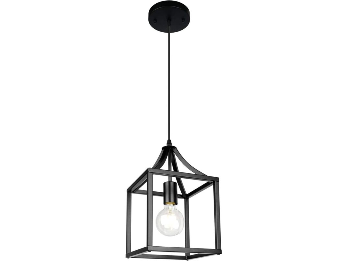Lámpara Colgante De Metal Negro Con Diseño De Una Sola Bombilla, Adecuada