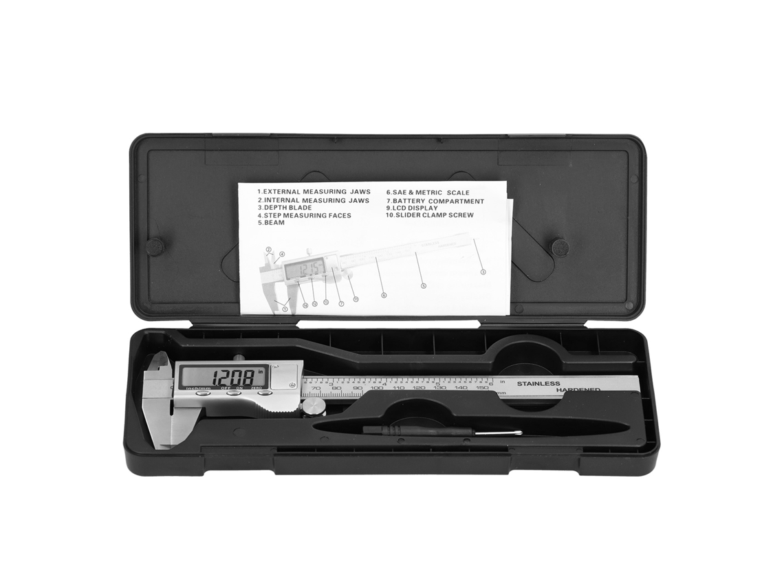 Calibrador Digital Vernier De 150 Mm De Acero Inoxidable Con Gran Pantalla Lcd Y Regla De Medición.