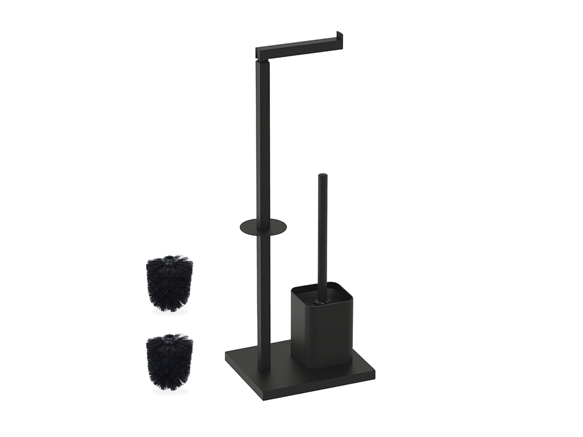 Juego De Baño Relaxdays, Hbt: 67,5 X 20 X 15,5 Cm, Metal, Soporte De Papel Higiénico, Escobilla De Baño, Negro