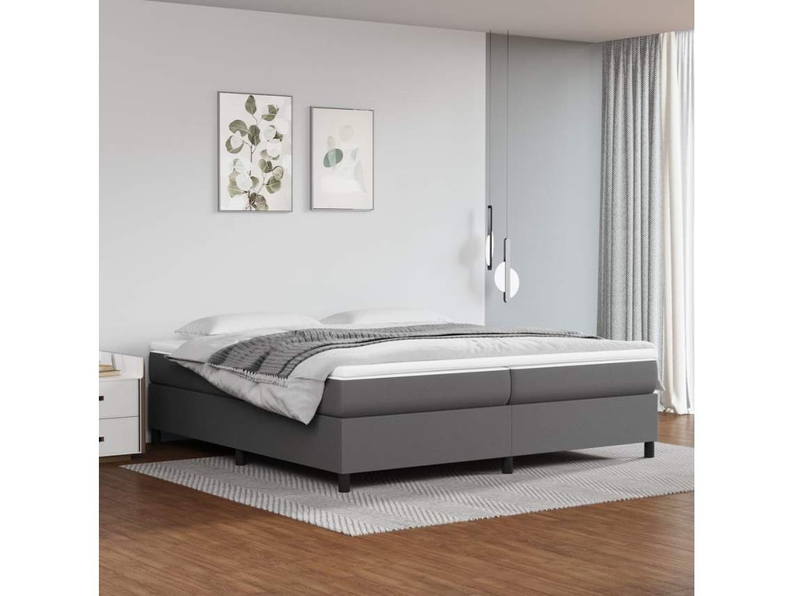 Cama Box Spring Con Colchón Cuero Sintético Gris 200x200 Cm