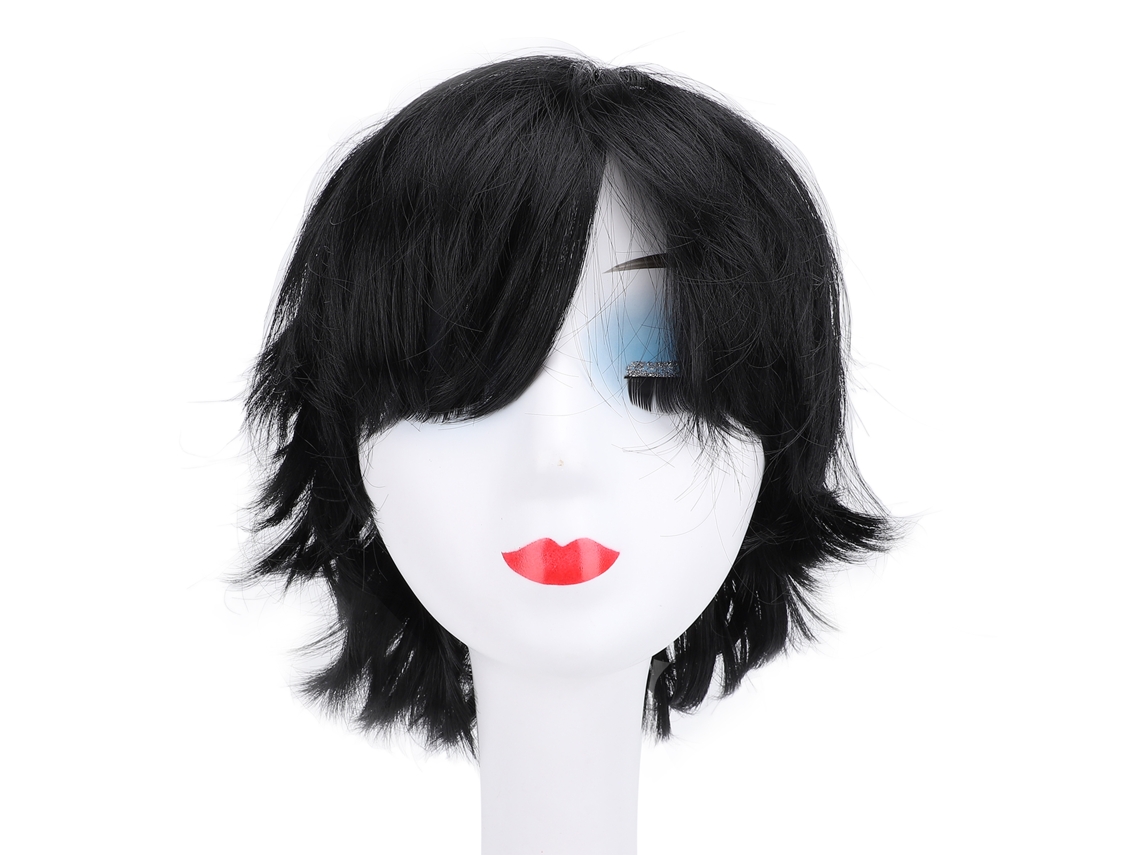 Peluca De Pelo Sintético Corto Negro Para Cosplay De Mujer