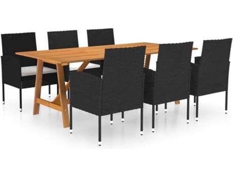 Conjunto 7 de comedor para jardín de VIDAXL negro