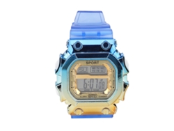 Reloj Deportivo Digital, Cuadrado, Diseño Degradado Azul Y Dorado, Correa Transparente, Resistente Al Agua, Para Estudiantes.