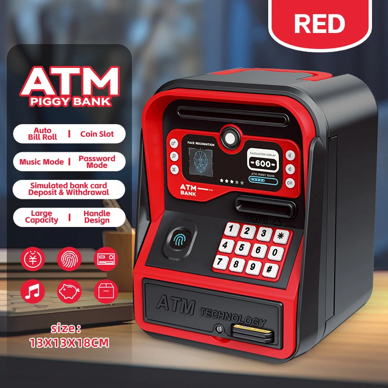 (rojo) Hucha Con Forma De Cajero Automático Simulado, Juguete Creativo Para Niños.