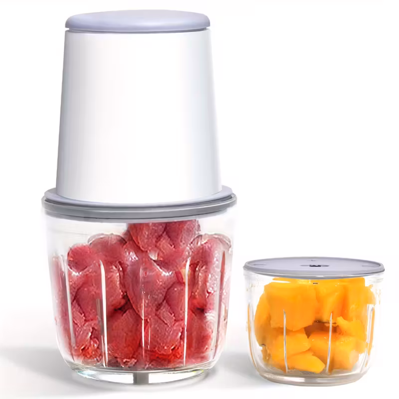 Picadora Eléctrica, Equipada Con Dos Recipientes De 600 Ml 300 Ml Y Cuchillas Gemelas. Picadora De Cristal Apta Para Carne Y Verduras.