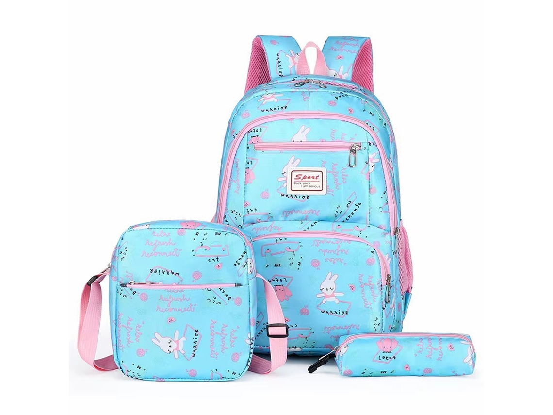 Mochila de tres piezas con estampado cuadrado, estilo estudiantil, talla 7