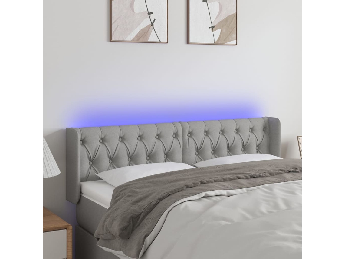 Cabecero Con Led De Tela Gris Claro 147x16x78/88 Cm