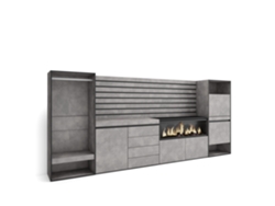 Aparador, Buffet | Amplio Espacio de Almacenamiento | 334x145x35 Cm | para Dormitorio | Chimenea Eléctrica XXL | Cómoda | Armario Abierto | Duérmete Online cemento