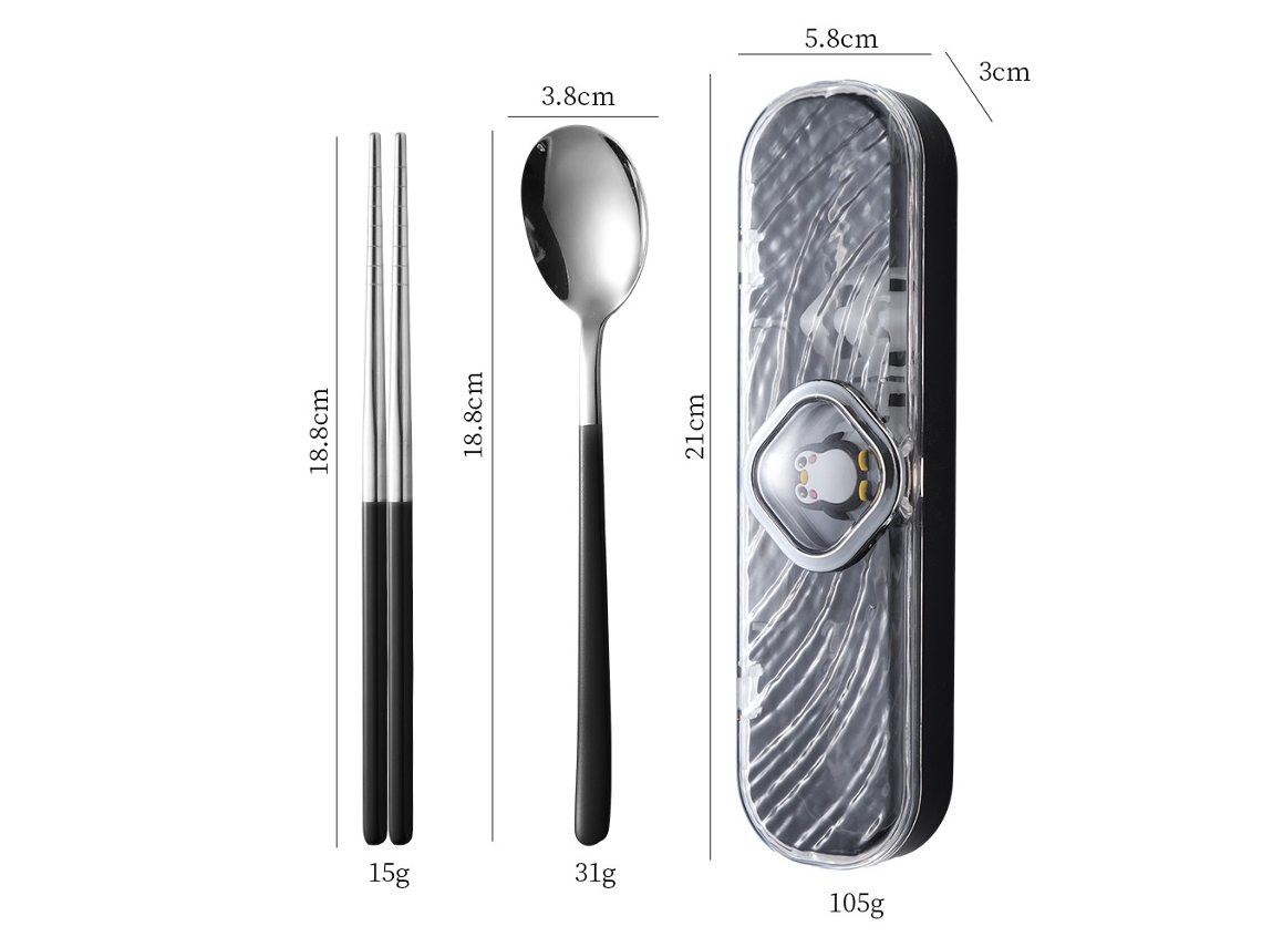 Juego de palillos y cucharas de acero inoxidable MDUG 304 (negro y plateado)