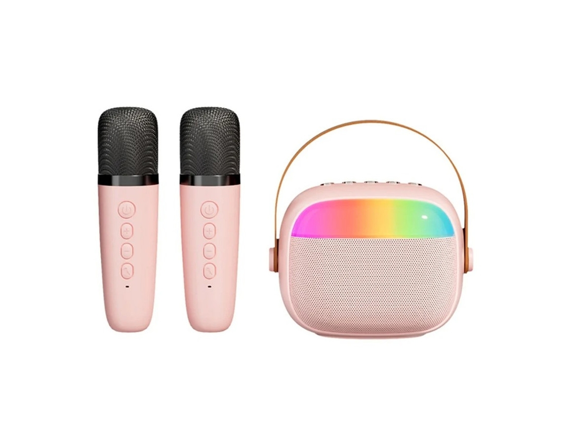 Mini máquina de karaoke para niños y adultos, altavoz Bluetooth con 2 micrófonos inalámbricos y luces LED, ideal para fiestas en casa de niñas. Meni Yizhood