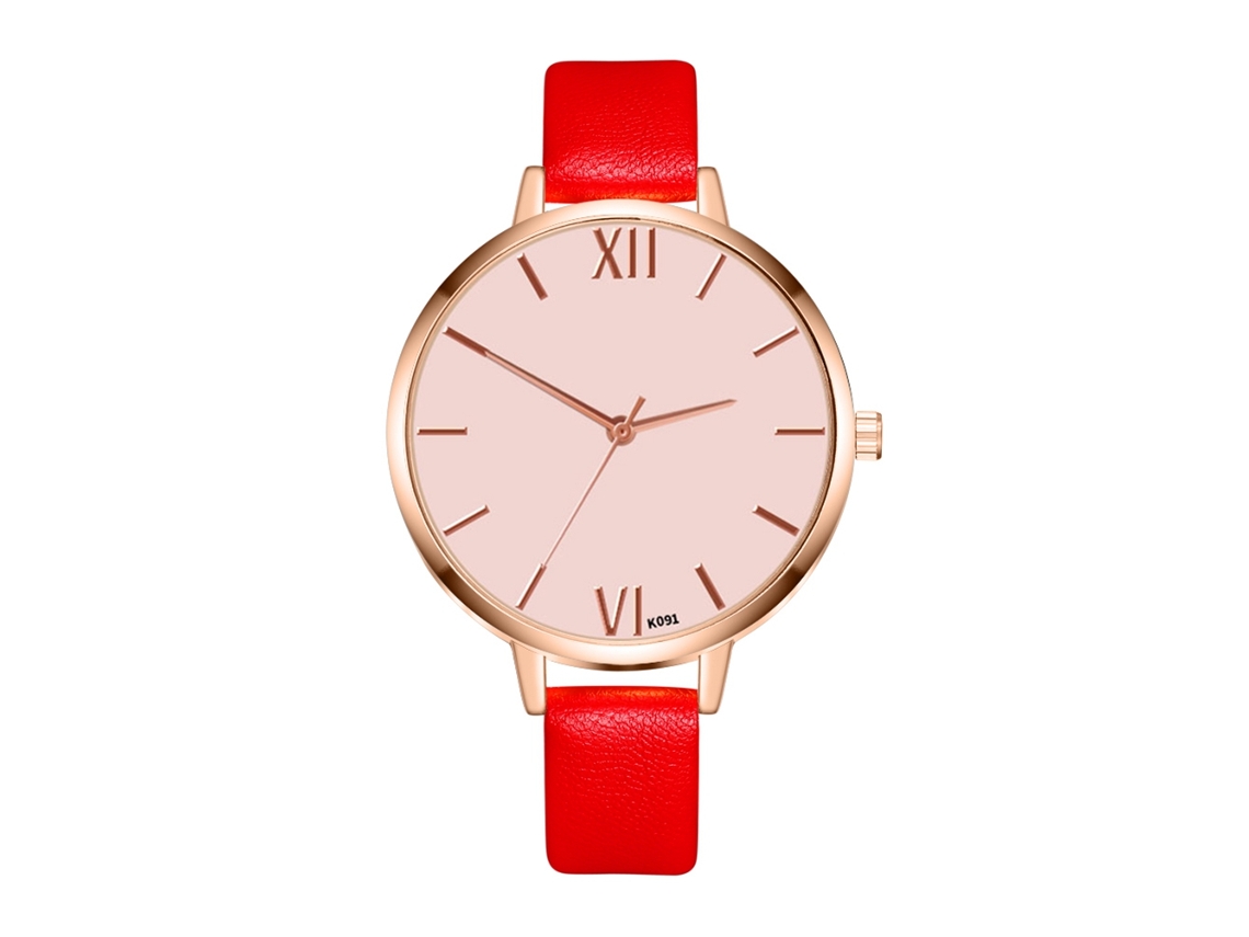 Reloj De Pulsera De Moda Para Mujer Con Correa De Piel Sintética Y Esfera Redonda, Cuarzo Rojo.