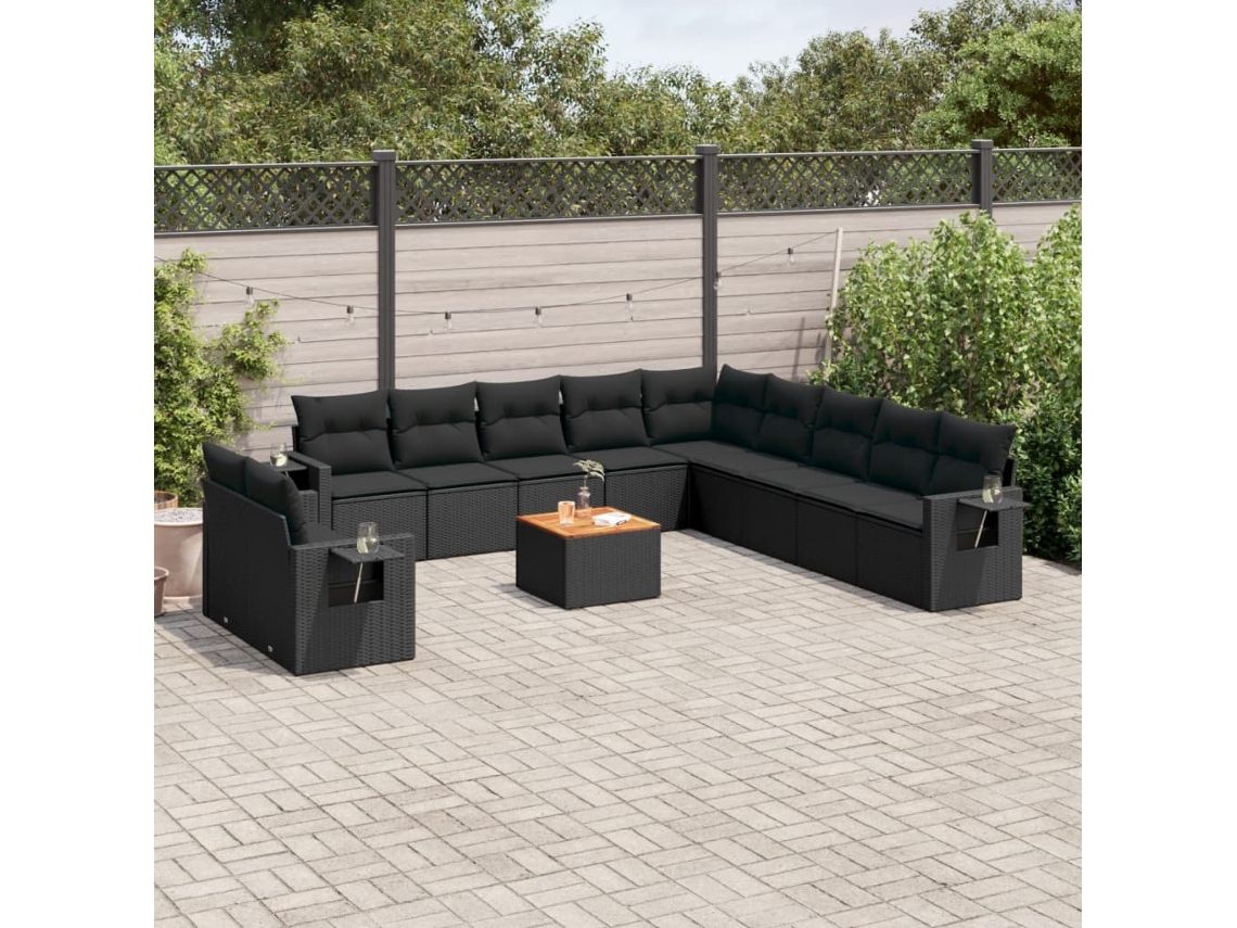 Conjunto de sofá de jardín de 12 piezas con cojines en mimbre sintético negro de DKD Home Decor