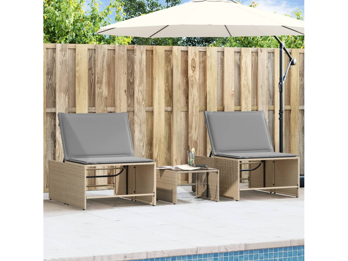 Pack 2 Uds Tumbonasillas Con Mesita Ratán Sintético Beige Wsd34394