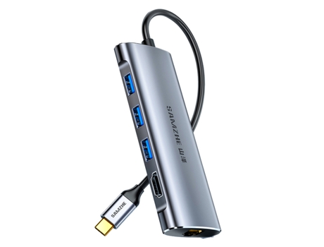 Adaptador SAMZHE Th-04 6In1 Tipo-C a HDMI 3Usb3.0 Pd100W 1000Mbps para Huawei Mate40/P50 S20