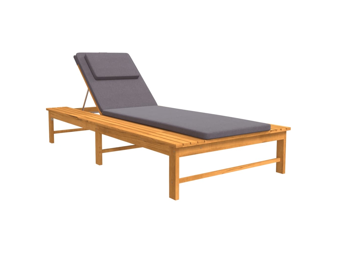 Chaise longue con cojín, gris oscuro, acacia maciza, MAISON EXCLUSIVE