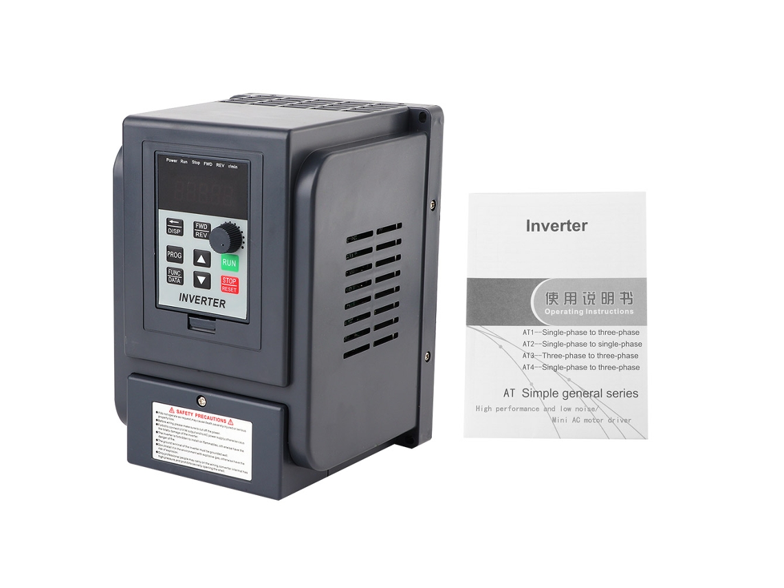 Variador de frecuencia (VFD) de 1,5 kW, entrada monofásica, salida trifásica de 380 V.