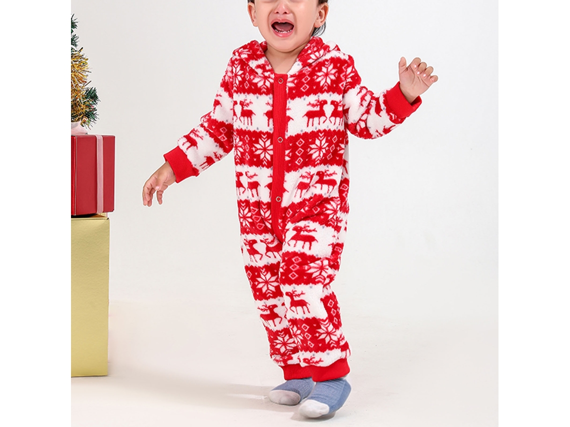 Omni-pijamas Navideños Con Estampado De Copos De Nieve Con Capucha Y Bolsillos Para Bebé 12-18m Rojo