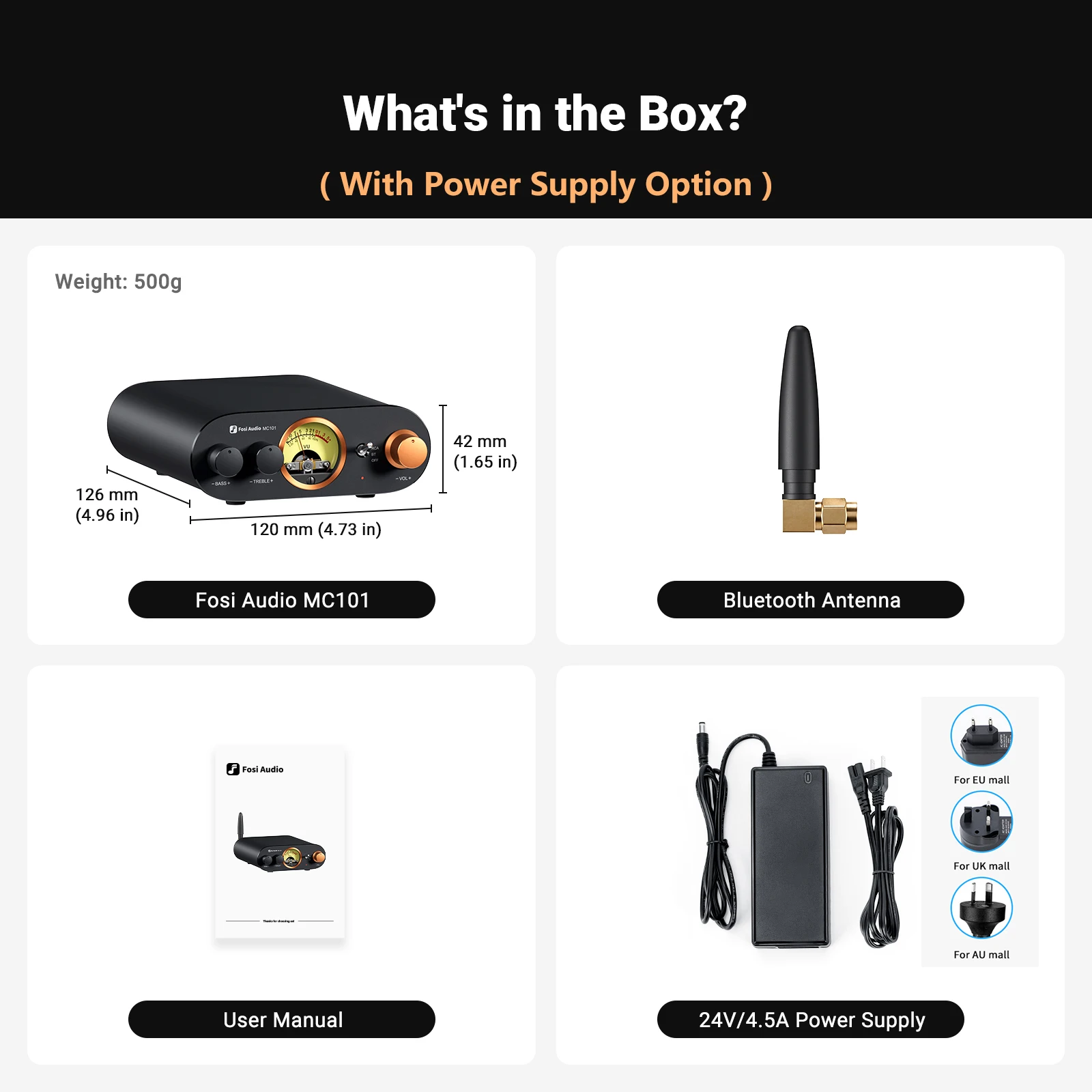 (con Fuente De Alimentación) Amplificador Estéreo Bluetooth Con Medidor Vu Y Receptor Hifi De 2 Canales