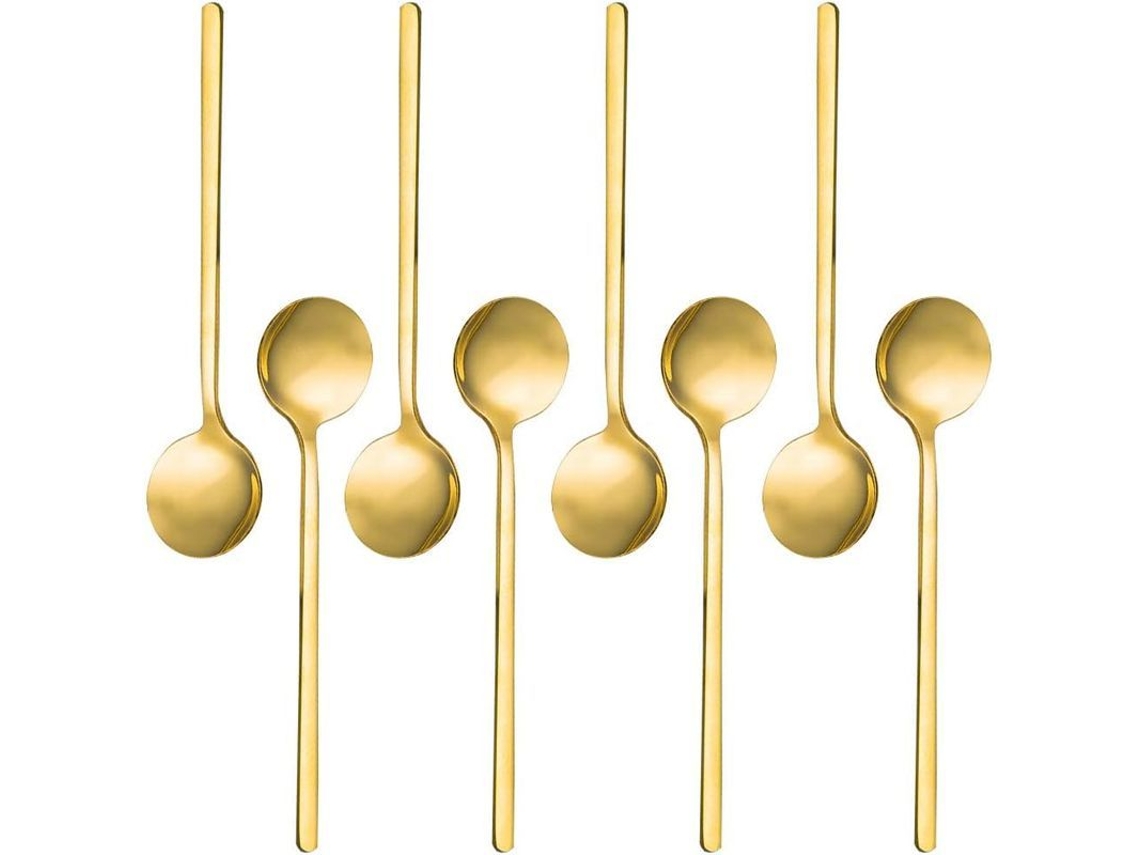 Juego De 8 Cucharillas De Café Espresso De Acero Inoxidable Con Baño De Oro, Minicucharas.