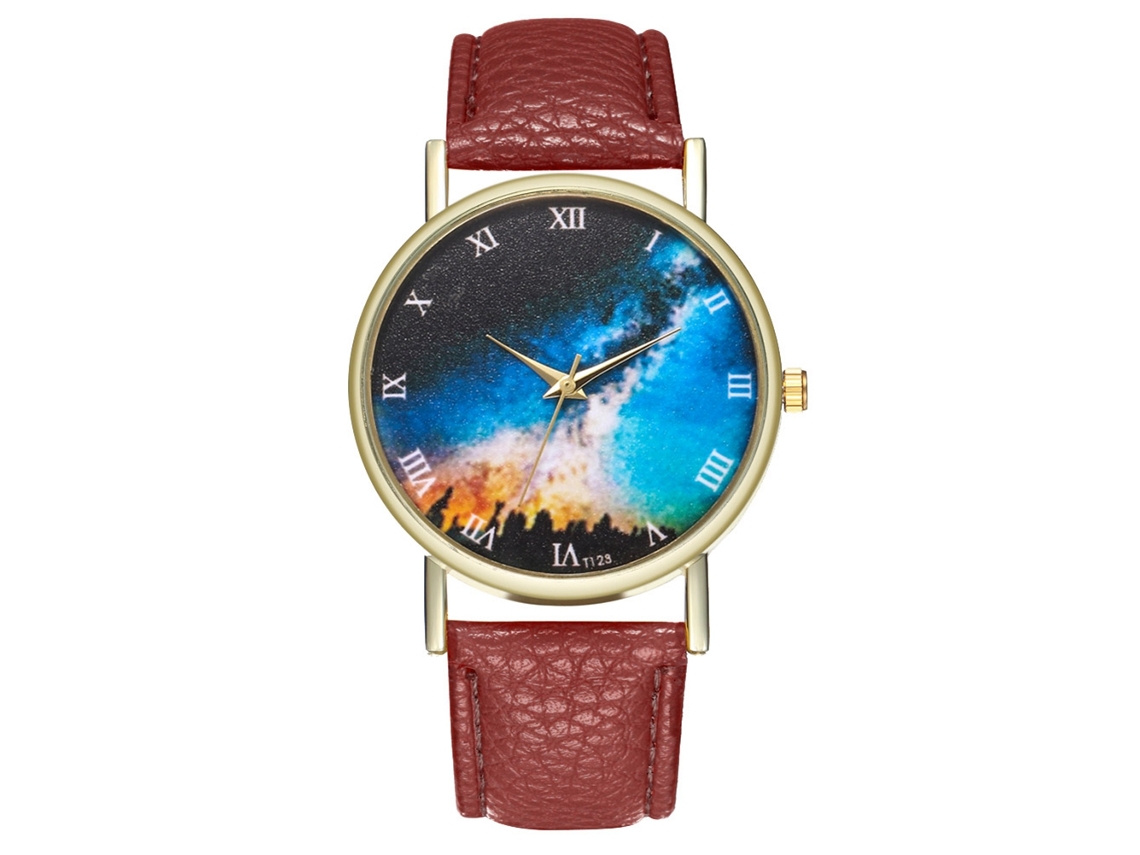 Reloj De Cuarzo Moderno Para Hombre Y Mujer Star Watch Con Correa De Cuero Marrón T123-a