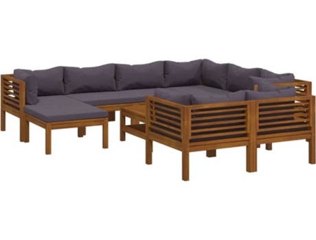 vidaXL Muebles de jardín 10 pzas cojines madera maciza de acacia