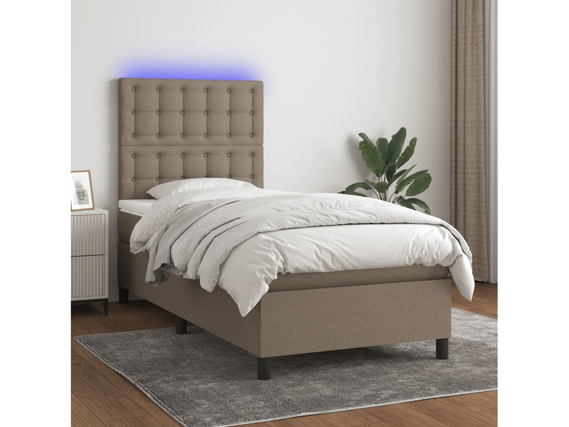 Cama Box Spring Colchón Y Luces Led Gris Taupe 80x200 Cm