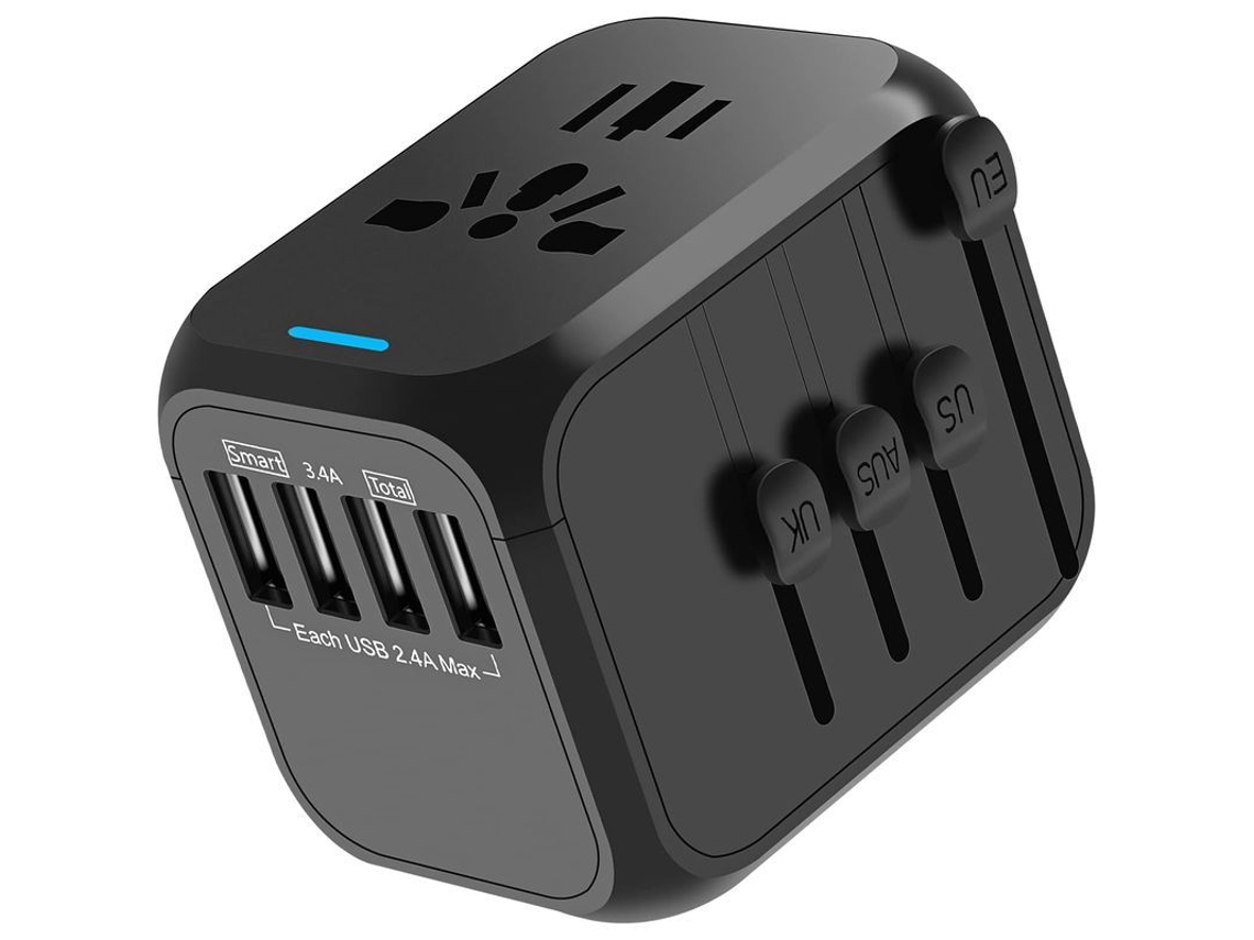 Adaptador Universal De Viaje Con 4 Puertos Usb, Compatible Con 224 Países Para Carga Rápida