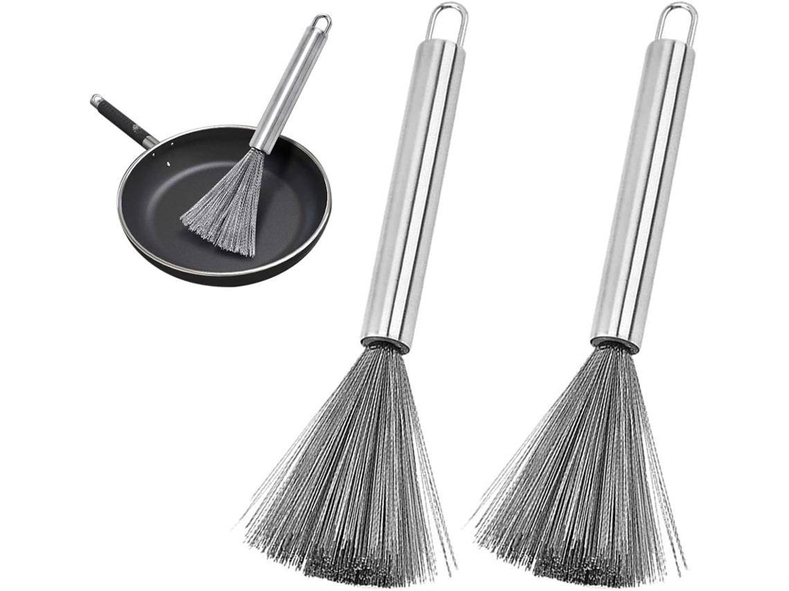 2 Cepillos De Cocina De Acero Inoxidable 304 Con Mango Largo Para Ollas Y Sartenes.