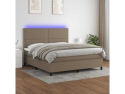 Cama Box Spring Colchón Y Luces Led Tela Gris Taupe 180x200 Cm