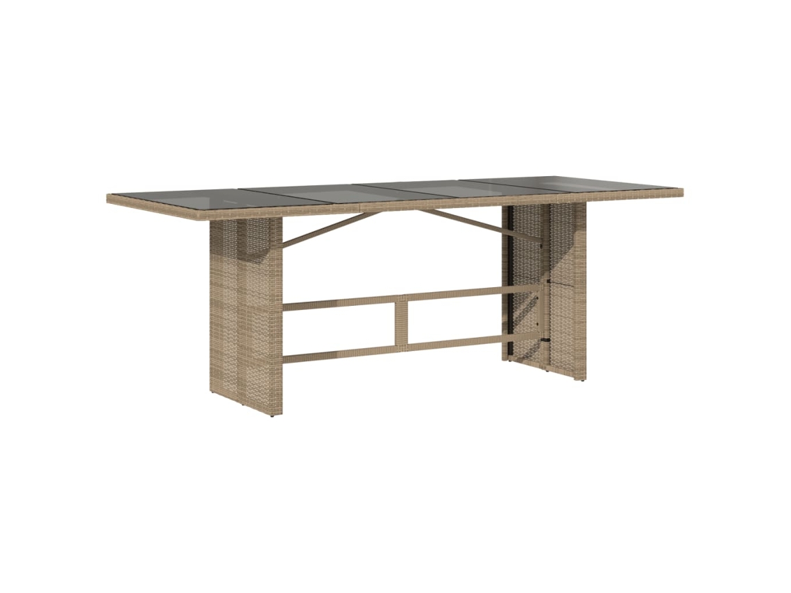 Mesa de jardín con tablero de cristal MAISON EXCLUSIVE Pata de mimbre Beige (190x80x74 cm)