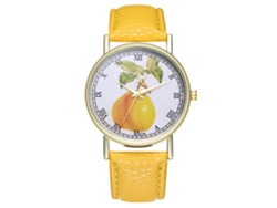 Reloj De Cuarzo Con Correa De Cuero Pu Moda Dial De Frutas Unisex Amarillo