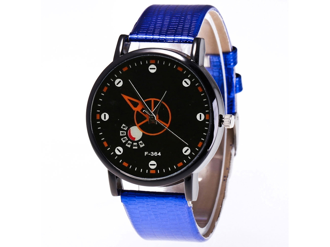 Reloj De Cuarzo Con Correa De Cuero Pu Dial Redondo Simple Pareja Casual Azul