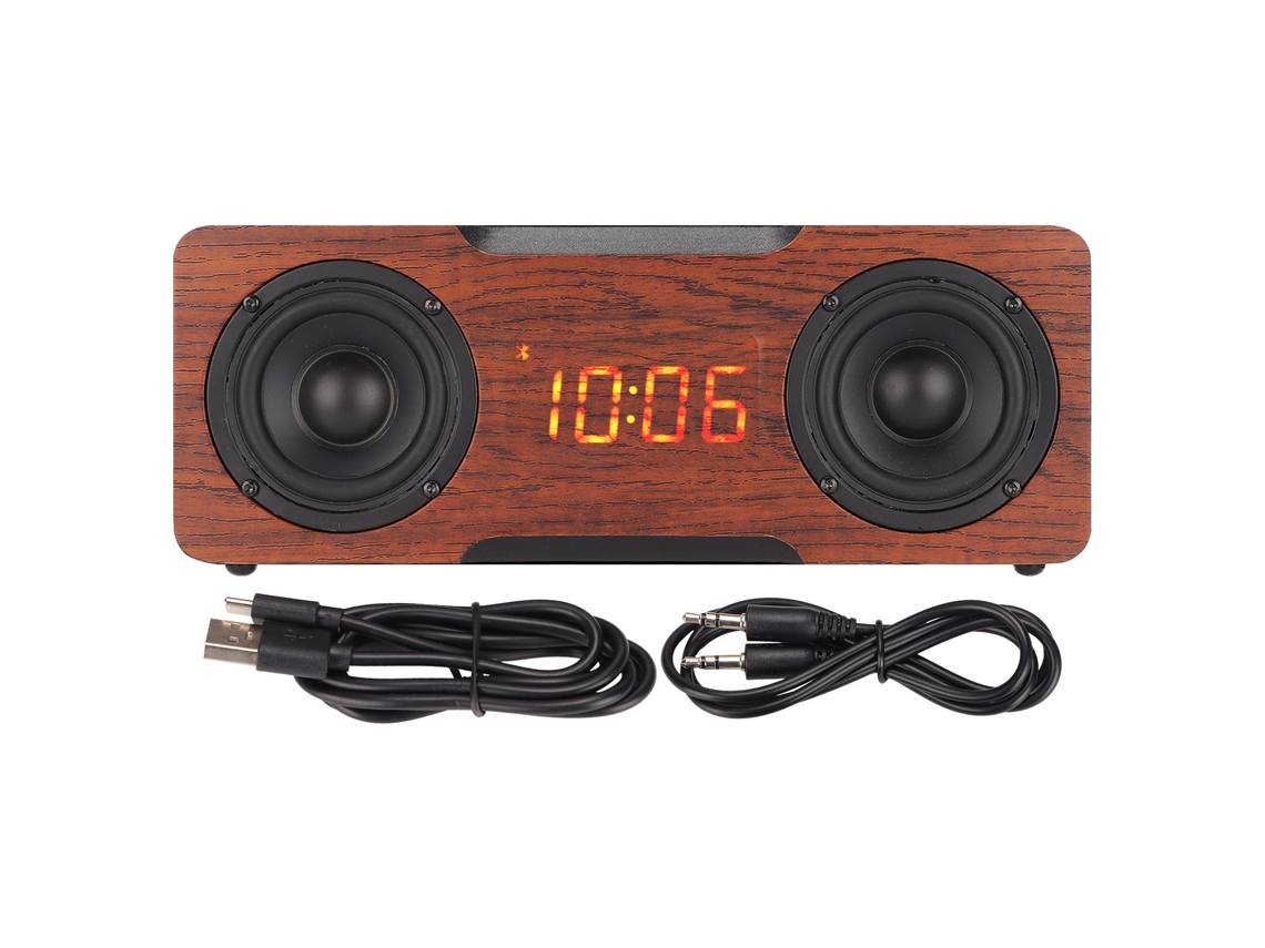 Reloj Digital De Altavoz Bluetooth De Madera Inalámbrico Compatible Con Reproducción De Tarjeta De Memoria Aux 30w