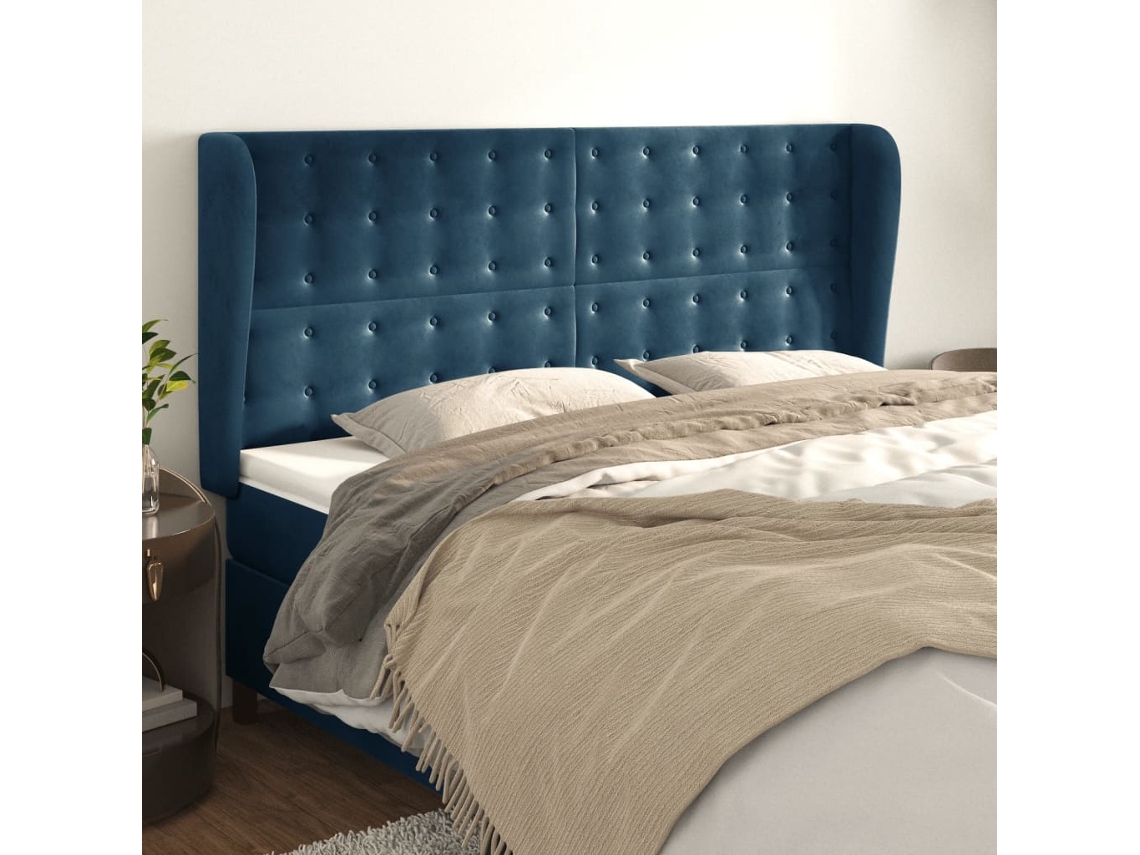 Cabecero Con Orejas De Terciopelo Azul Oscuro 163x23x118/128 Cm