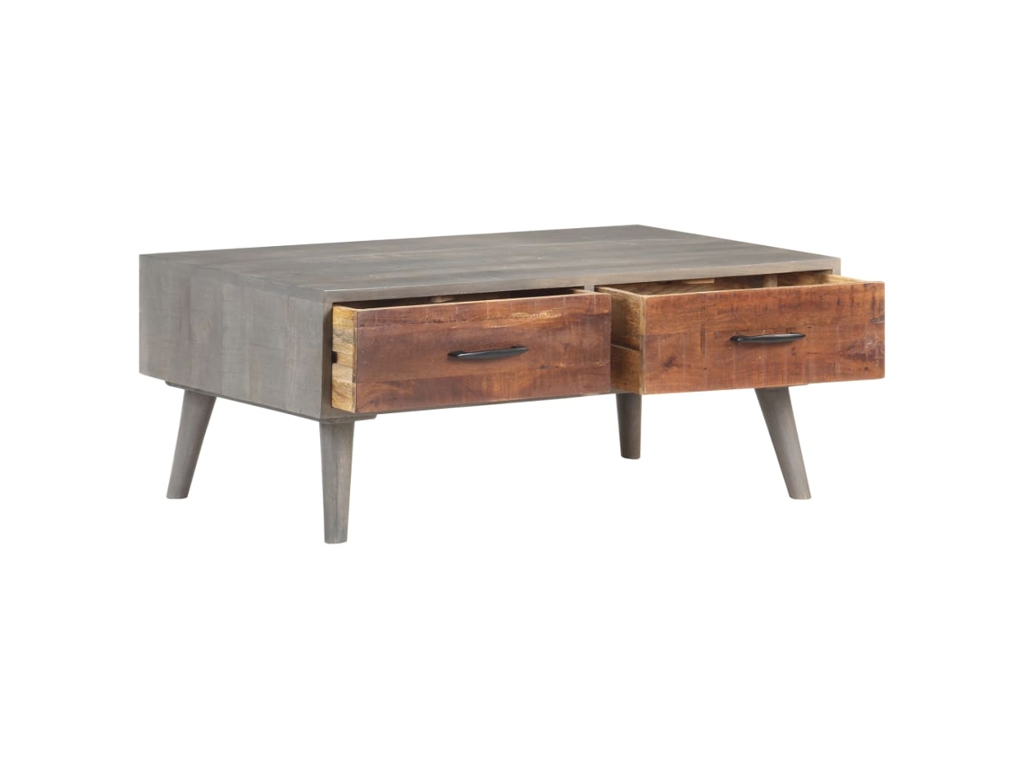 Mesa De Centro Mesa Auxiliar Mesa De Café Madera Maciza De Mango Rugosa Gris 100x60x40 Cm Wsd988611