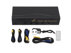 Conmutador Kvm Vga 4 En 1 Con 4 Puertos Usb, Resolución 1920x1440 Y 2 Modos De Conmutación.