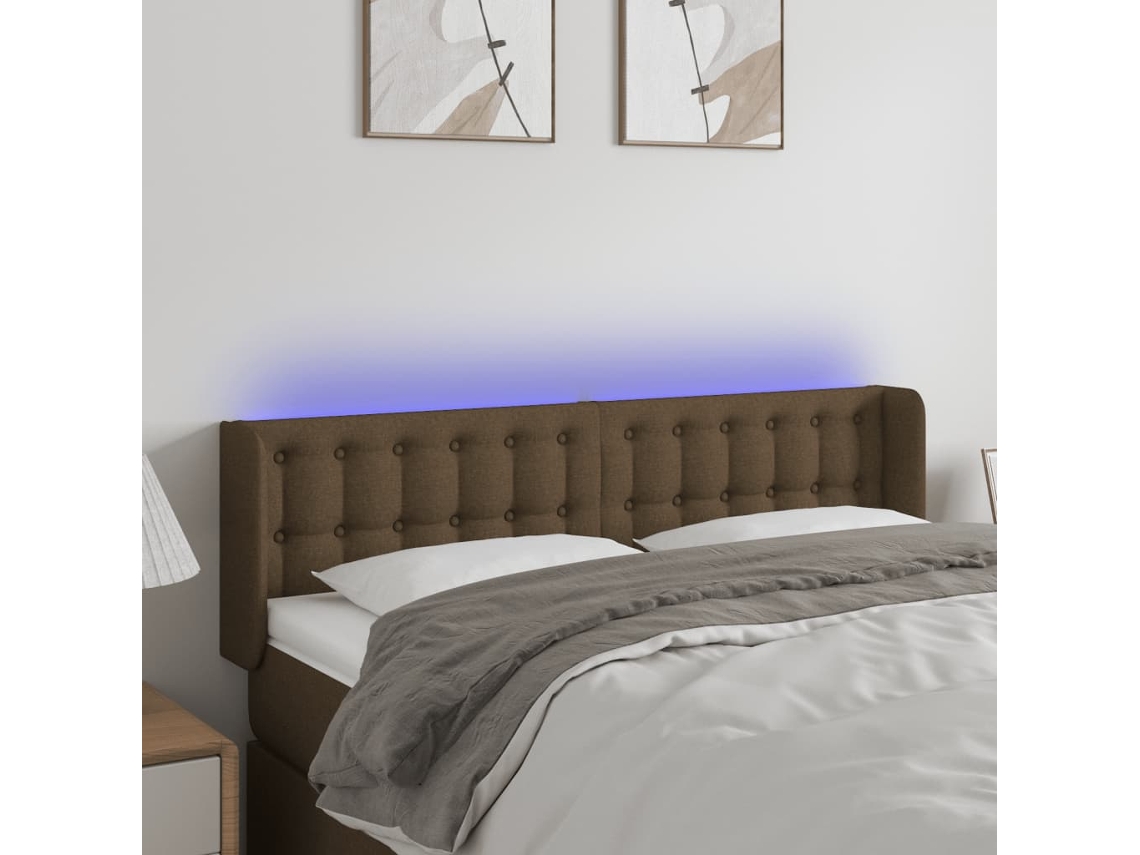 Cabecero Con Led De Tela Marrón Oscuro 147x16x78/88 Cm